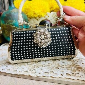 Bella Mini Black and Silver Studded Clutch handle still wrapped NWT